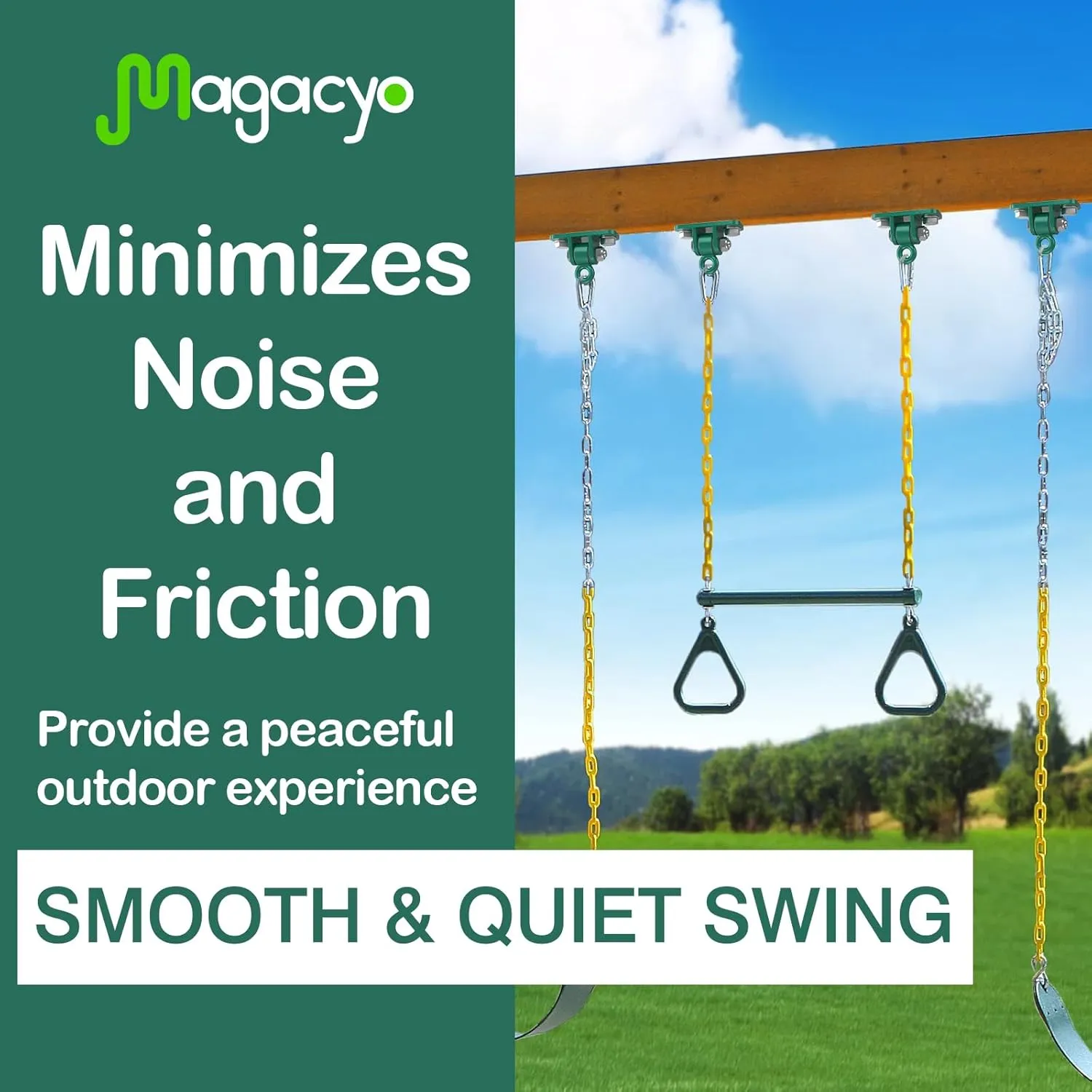Swing Hangers Magacyo Heavy Duty Porch Swing Hanging Kit Outdoor Indoor Ceiling Patio Playground Tree Yoga Seat Trapeze Swingset Hardware Bracket 4 Set with Mounting Snap Hooks Screws Washers (Green)