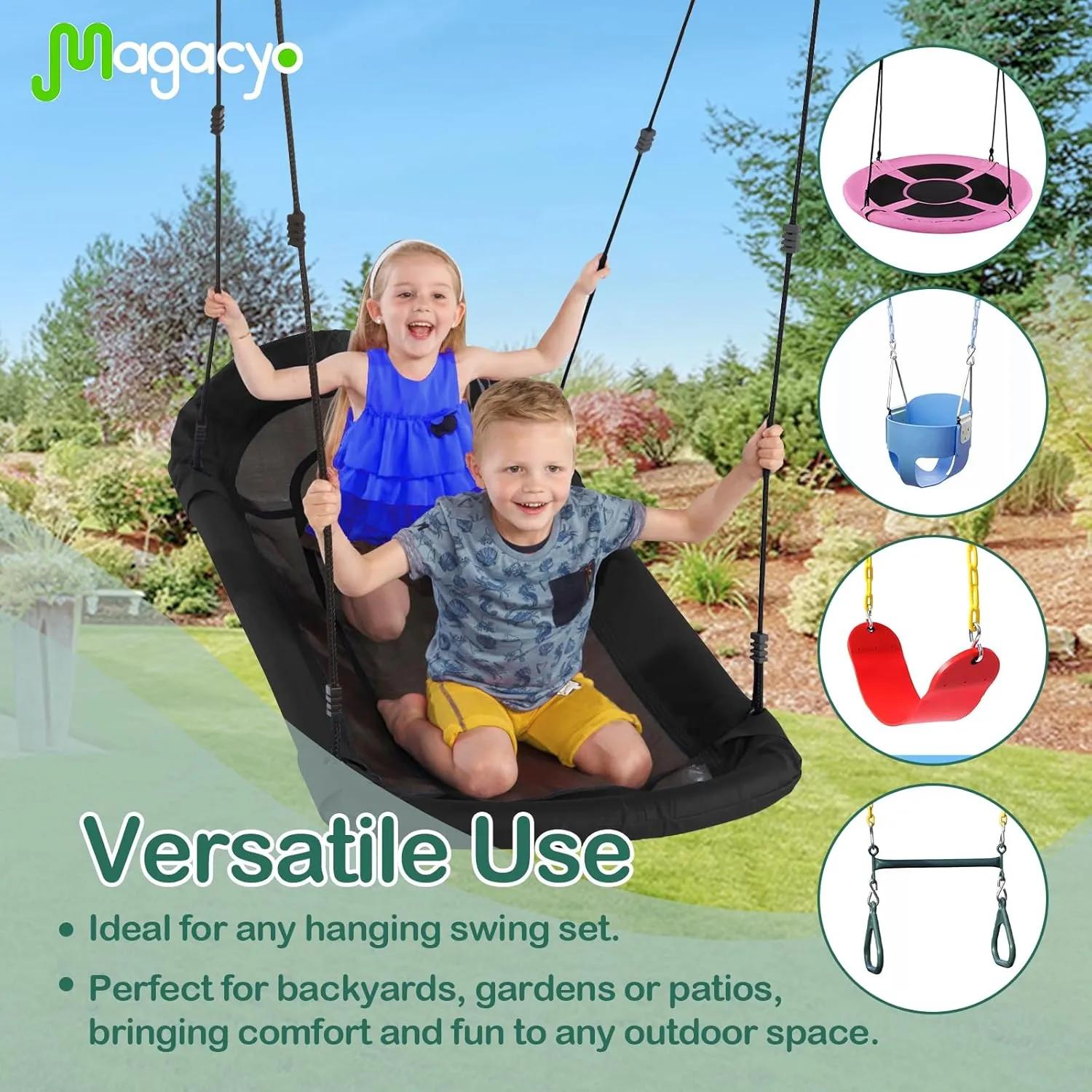 Swing Hangers Magacyo Heavy Duty Porch Swing Hanging Kit Outdoor Indoor Ceiling Patio Playground Tree Yoga Seat Trapeze Swingset Hardware Bracket 4 Set with Mounting Snap Hooks Screws Washers (Green)