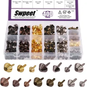 Swpeet 400Pcs 3/8" 3/5" 7/10” 5 Colors and 3 Sizes Plate Bottom Stud Bag Feet Assortment Kit, Spikes and Studs Handbag Purse Feet Barrel Spikes Screw Back Punk Studs and Spikes for Clothing Shoes