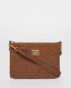 Tan Embossed Peta Crossbody Bag