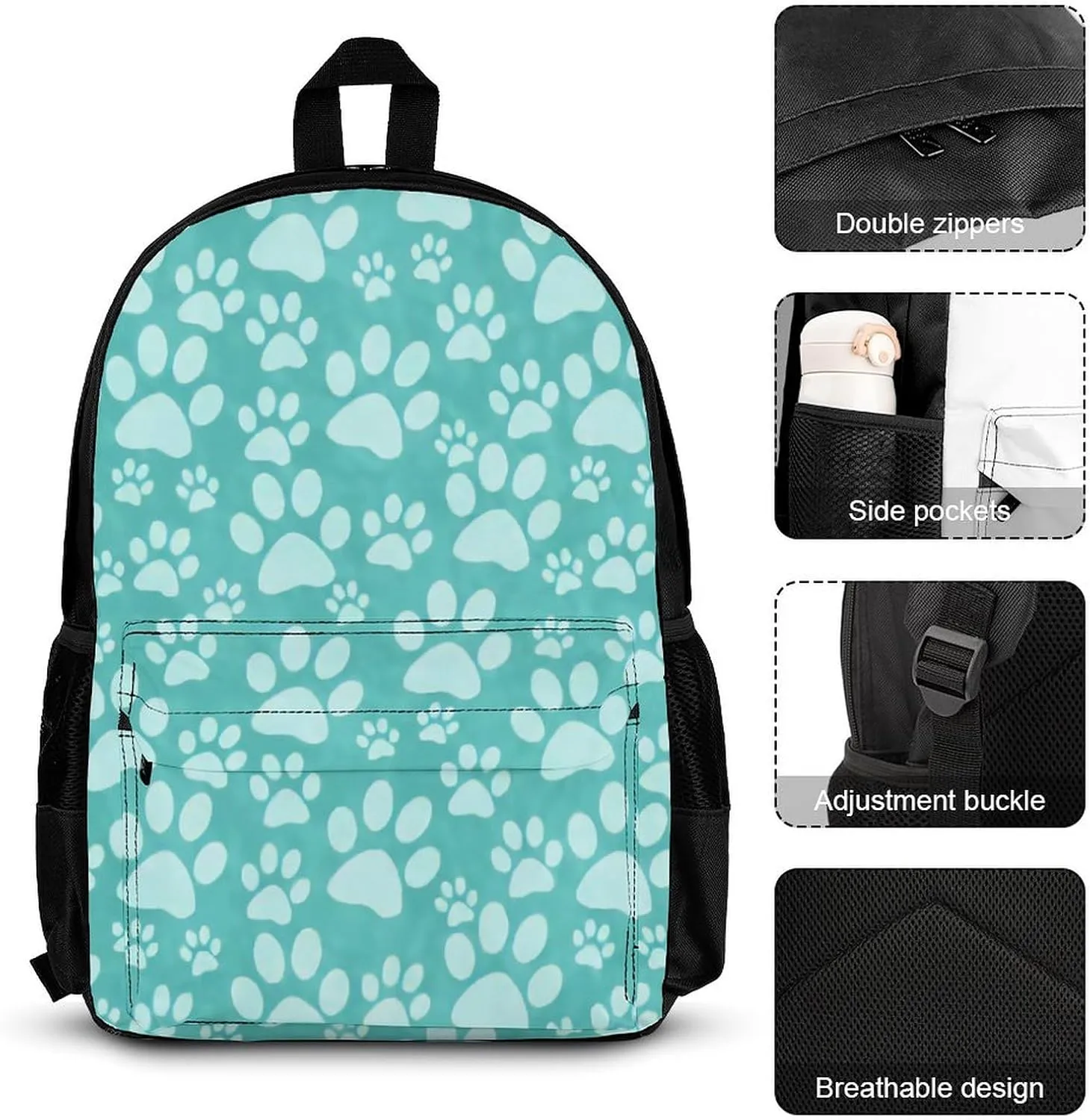 Teal Dog Paw Prin Lightweight Pocket Backpack Crossbody Lunch Bag Set Unisex