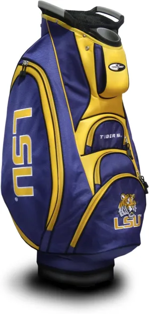 Team Golf NCAA LSU Tigers Victory Golf Cart Bag Victory Golf Cart Bag, 10-way Top with Integrated Dual Handle & External Putter Well, Cooler Pocket, Padded Strap, Umbrella Holder & Removable Rain Hood