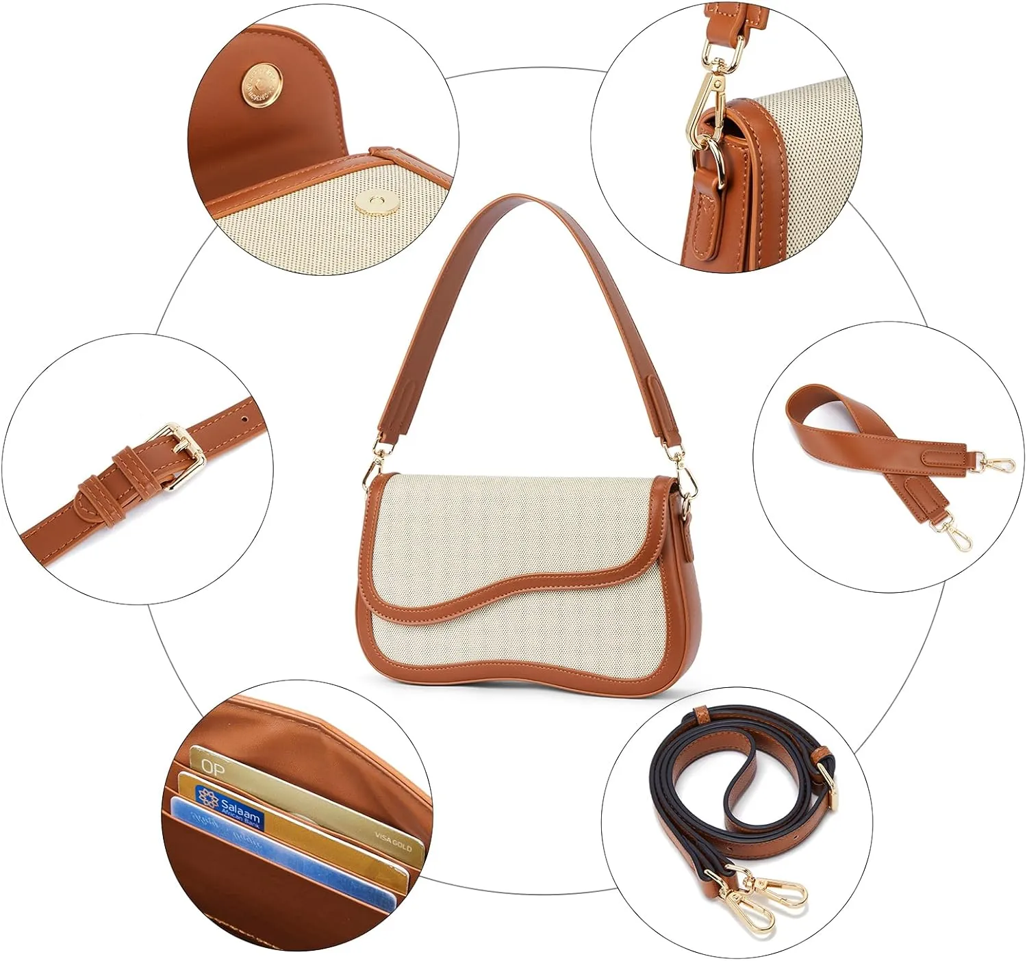Telena Shoulder Bag for Women Vegan Leather Women's Shoulder Purses Handbags with 2 Removable Strap Crossbody Bag Purses