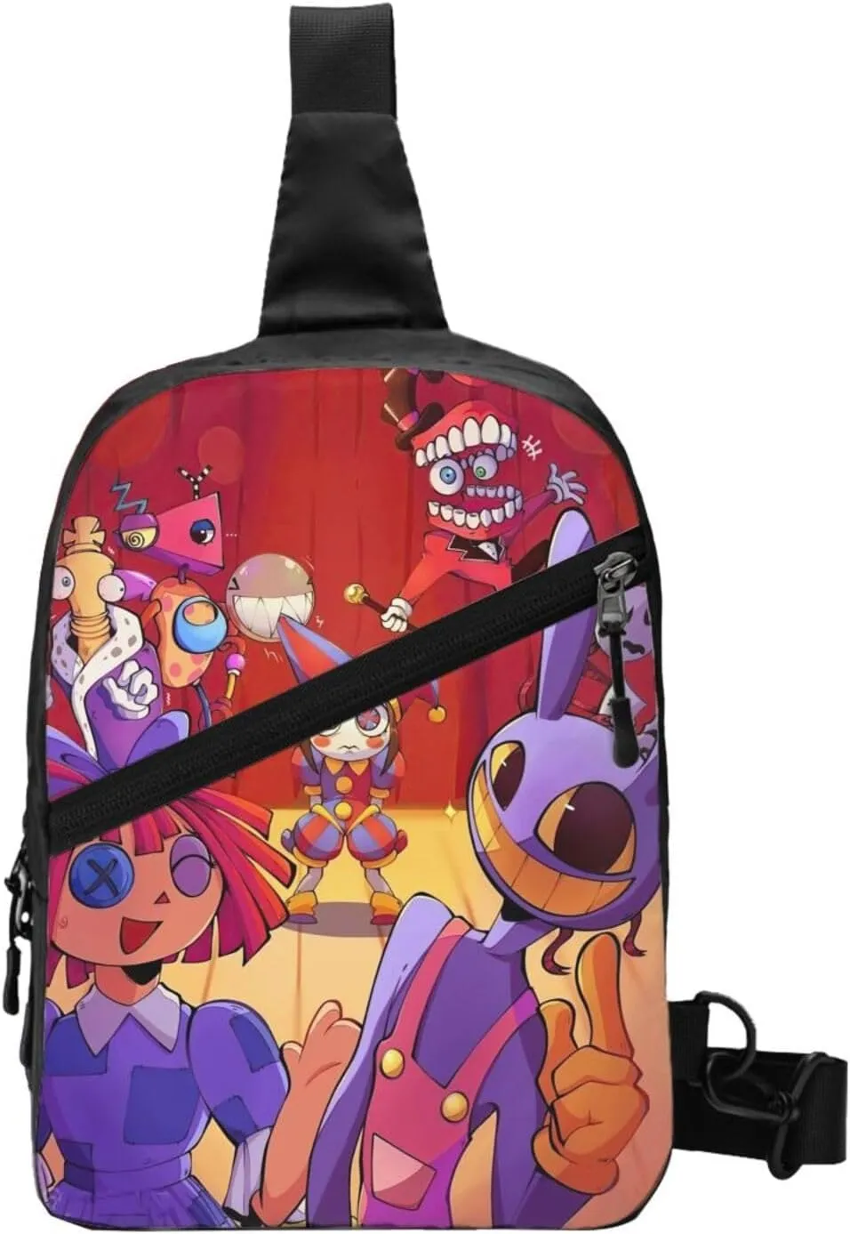 The Amazing Funny Digital Comedy Circus Chest Bag Crossbody Handbag Sling Backpack Adjustable Shoulder Pouch Hiking Daypack Funny Outdoor Rucksack Foldable Multipurpose Daypack for Running