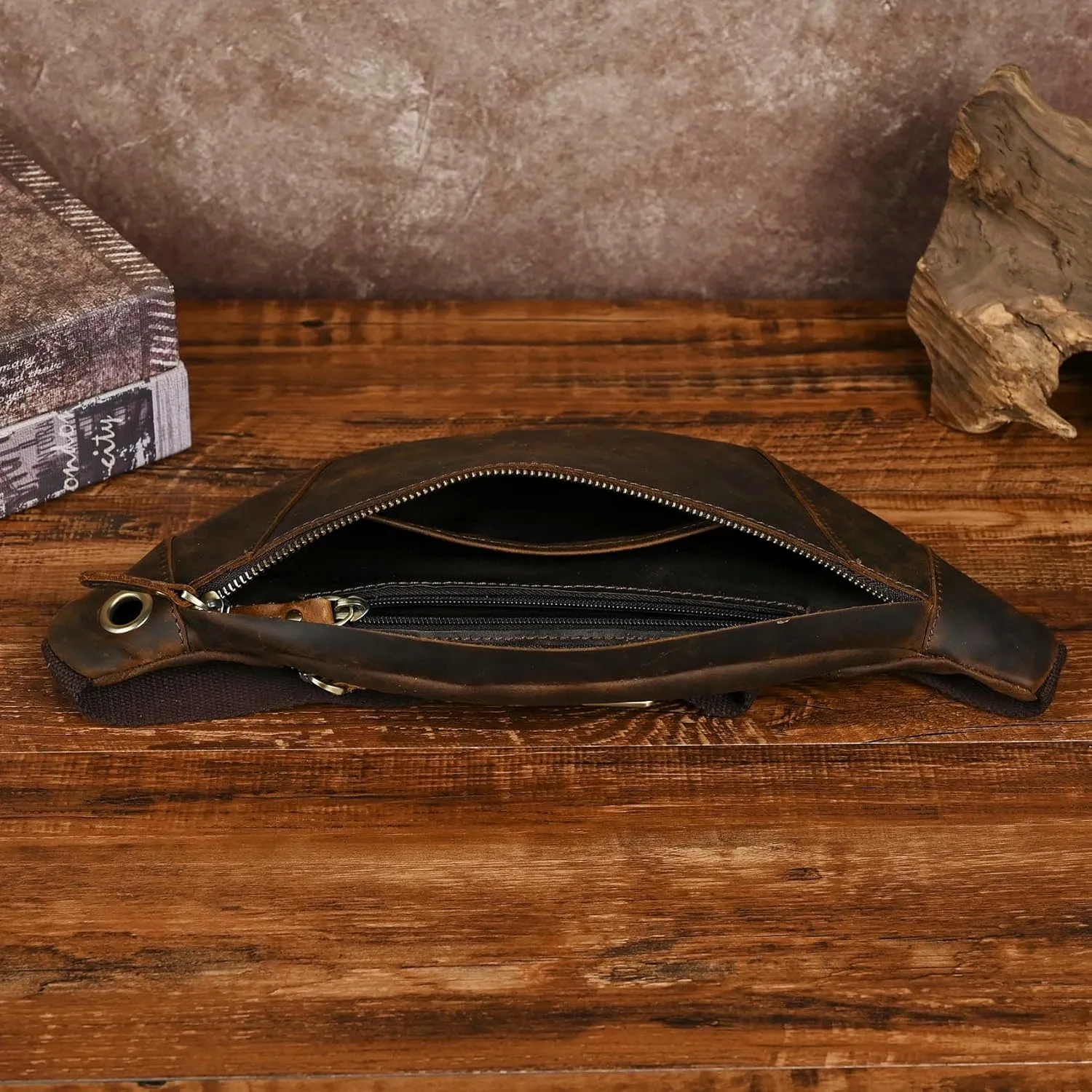 Thick Crazy Horse Leather Hiking Riding Travel Outdoor Belt Bag Fanny Waist Pack Small Phone Pouch For Men Women 380 (385 Brown)
