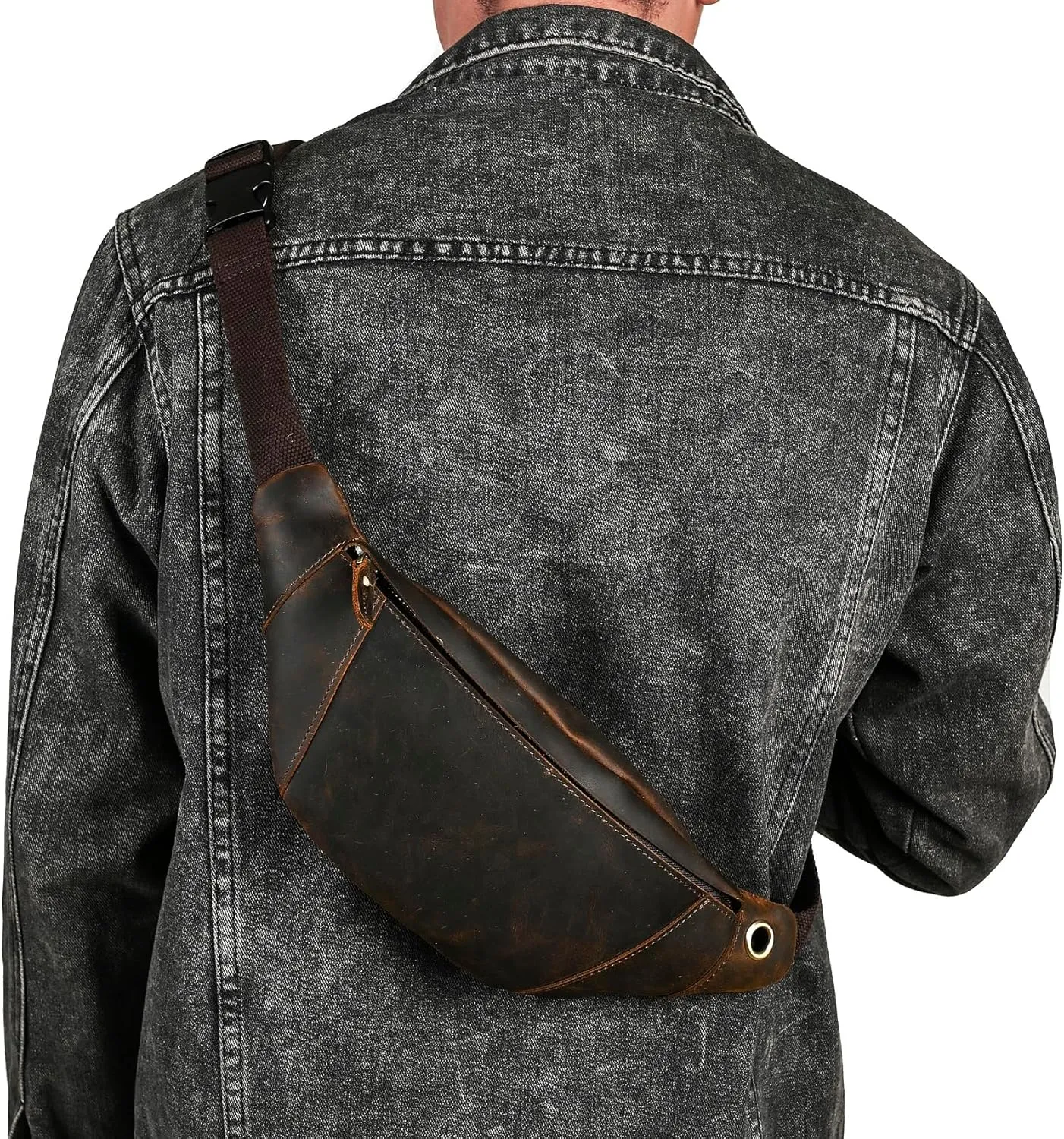 Thick Crazy Horse Leather Hiking Riding Travel Outdoor Belt Bag Fanny Waist Pack Small Phone Pouch For Men Women 380 (385 Brown)