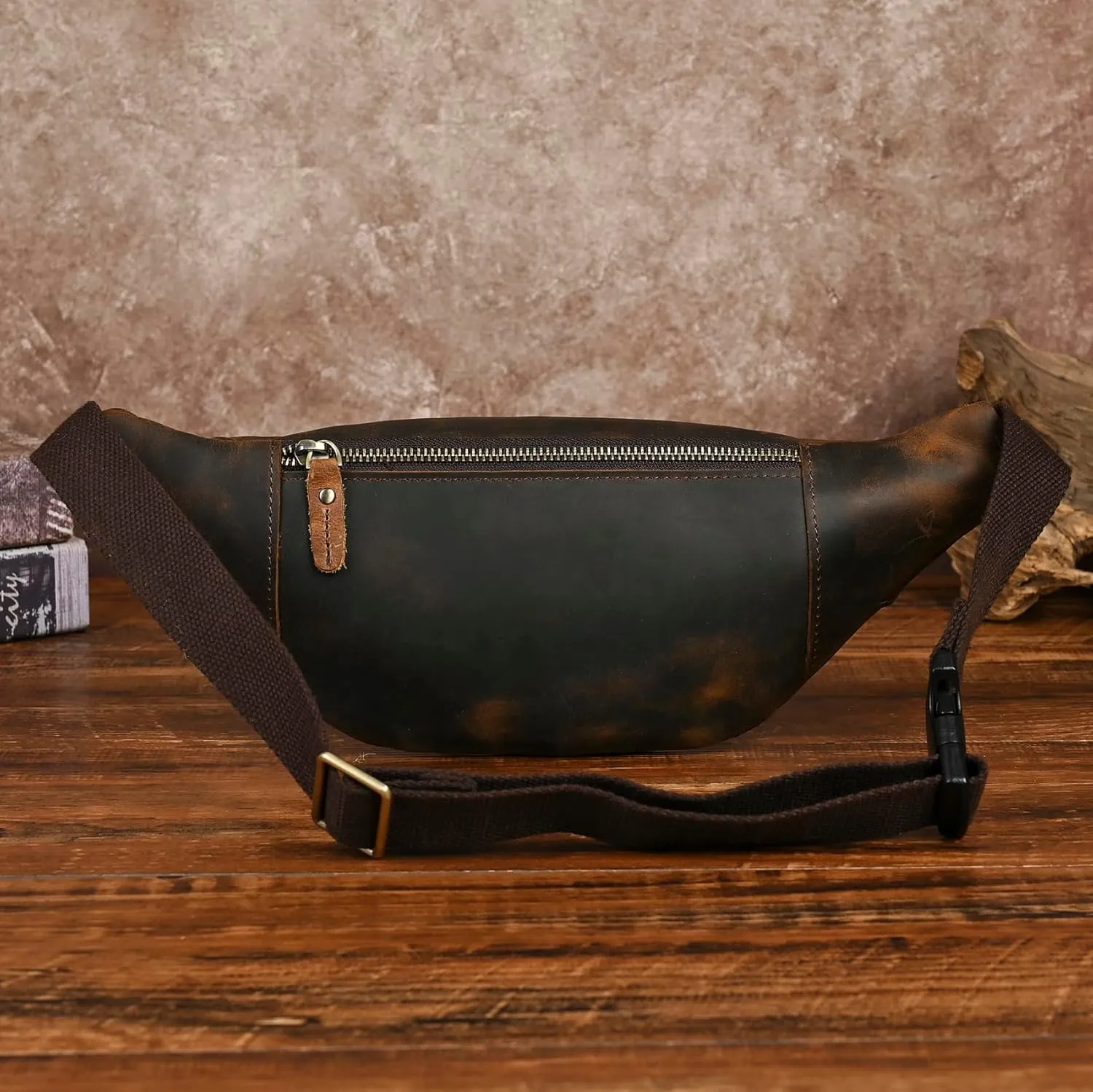 Thick Crazy Horse Leather Hiking Riding Travel Outdoor Belt Bag Fanny Waist Pack Small Phone Pouch For Men Women 380 (385 Brown)