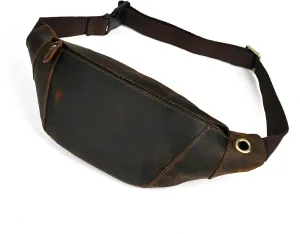 Thick Crazy Horse Leather Hiking Riding Travel Outdoor Belt Bag Fanny Waist Pack Small Phone Pouch For Men Women 380 (385 Brown)