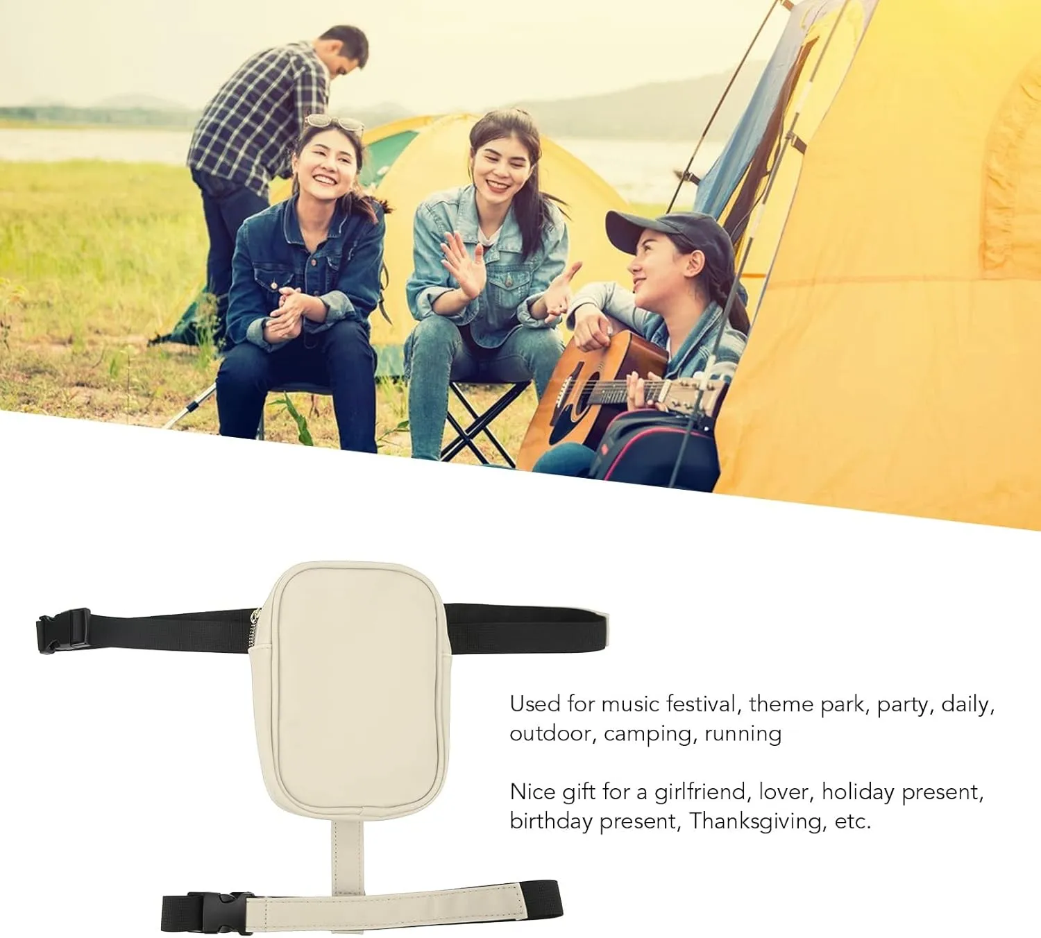 Thigh Harness Leg Bag Fanny Pack for Women, Leather Crossbody Bags with Easy Access, Large Capacity, Waterproof, Music Festival, Daily, Outdoor (Beige)
