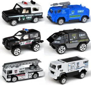 Tianmei 6 Cars in 1 Set Alloy Diecast Vehicle Models Collection Kids Toy, Police Assault Car Truck Armored Vehicle (6 pieces)