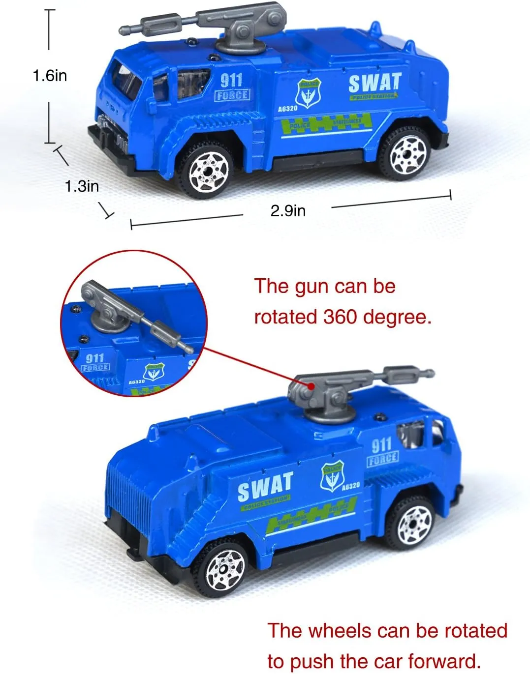 Tianmei 6 Cars in 1 Set Alloy Diecast Vehicle Models Collection Kids Toy, Police Assault Car Truck Armored Vehicle (6 pieces)