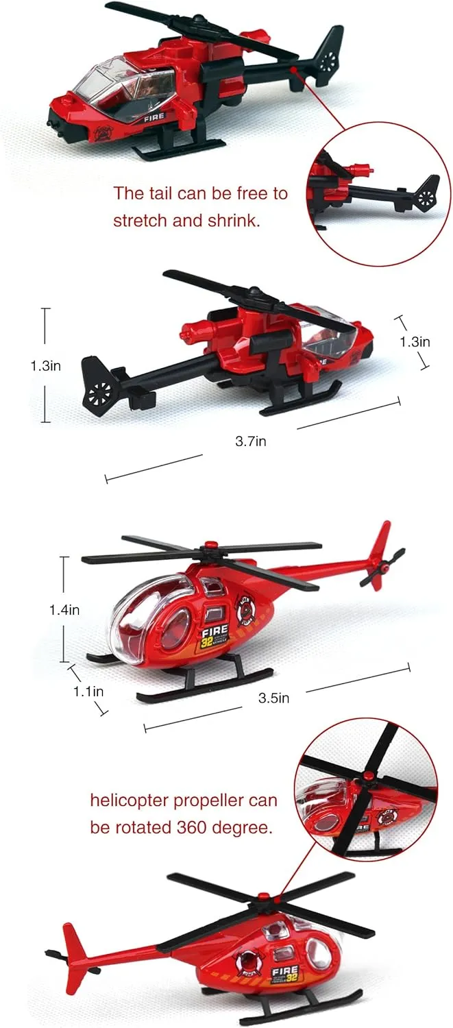Tianmei 6 Cars in 1 Set Fire Rescue Styling 1:87 Alloy Diecast Vehicle Models Collection Kids Toy, Fire Truck Helicopter Ambulance Car (6pieces - Fire Fighting)