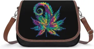 Tie Dye Pot Leaf Weeds Women's Crossbody Bag Leather Tote Bag Shoulder Bag Handbag for Office Travel