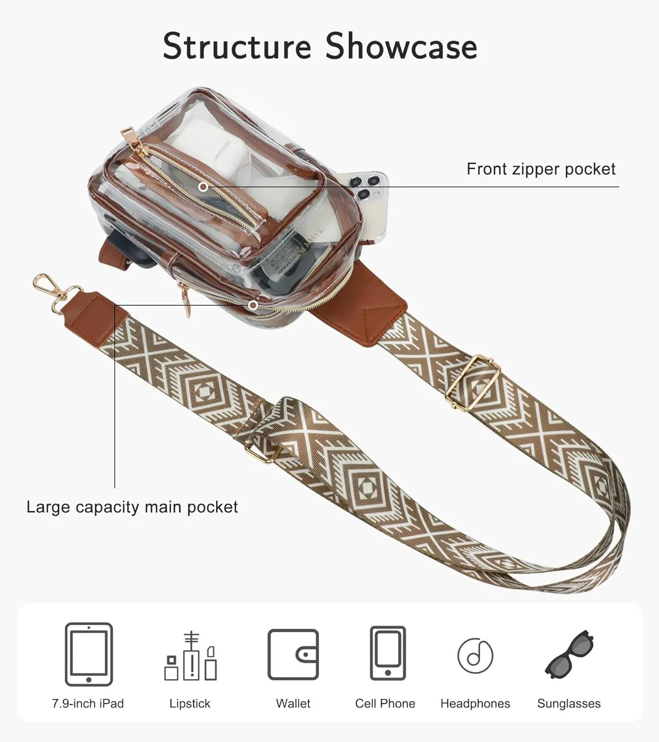 TINYAT Clear Sling Bag Stadium Approved Transparent Bag Crossbody Casual Shoulder Chest Bag for Men Women,T9060