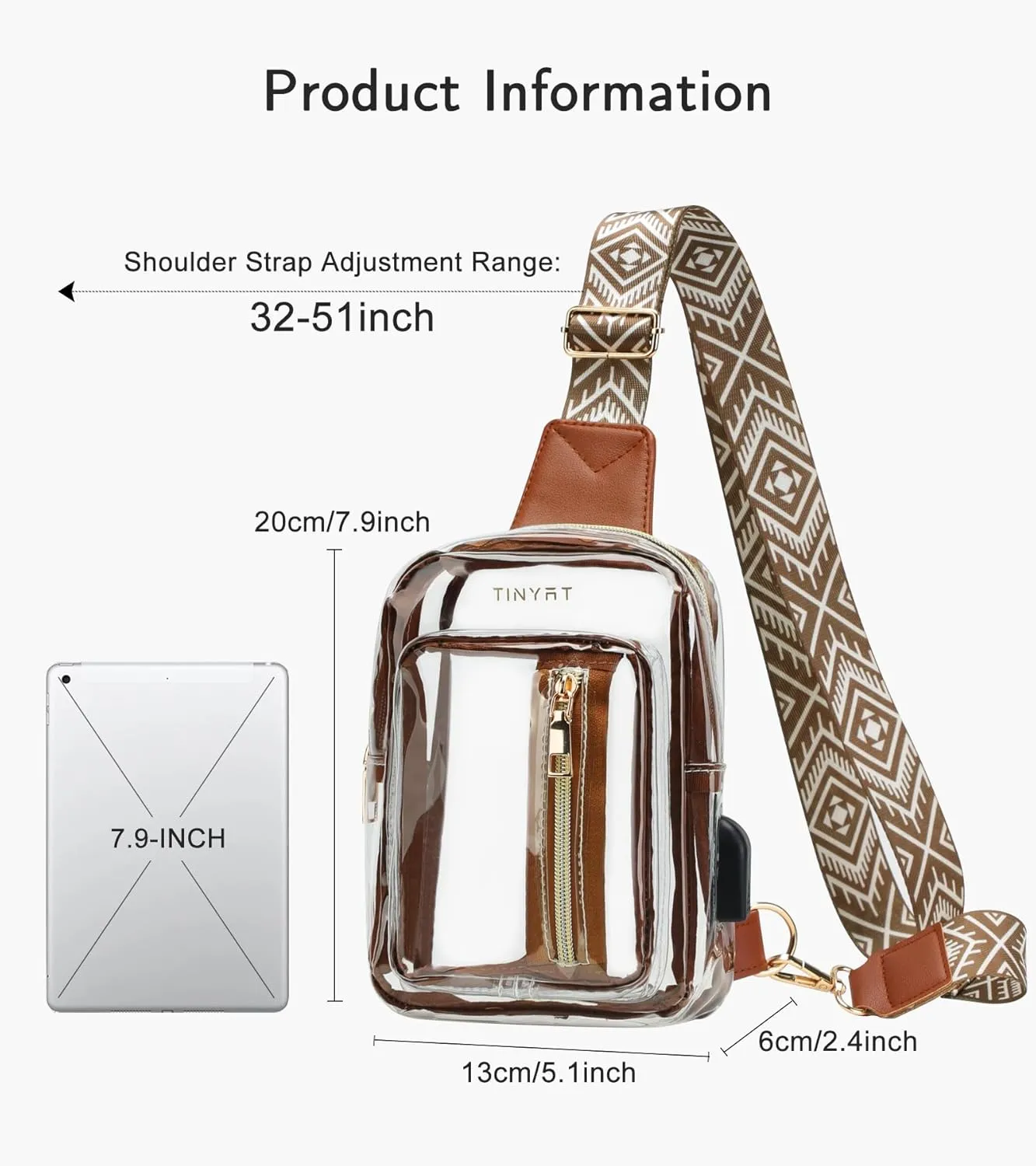 TINYAT Clear Sling Bag Stadium Approved Transparent Bag Crossbody Casual Shoulder Chest Bag for Men Women,T9060
