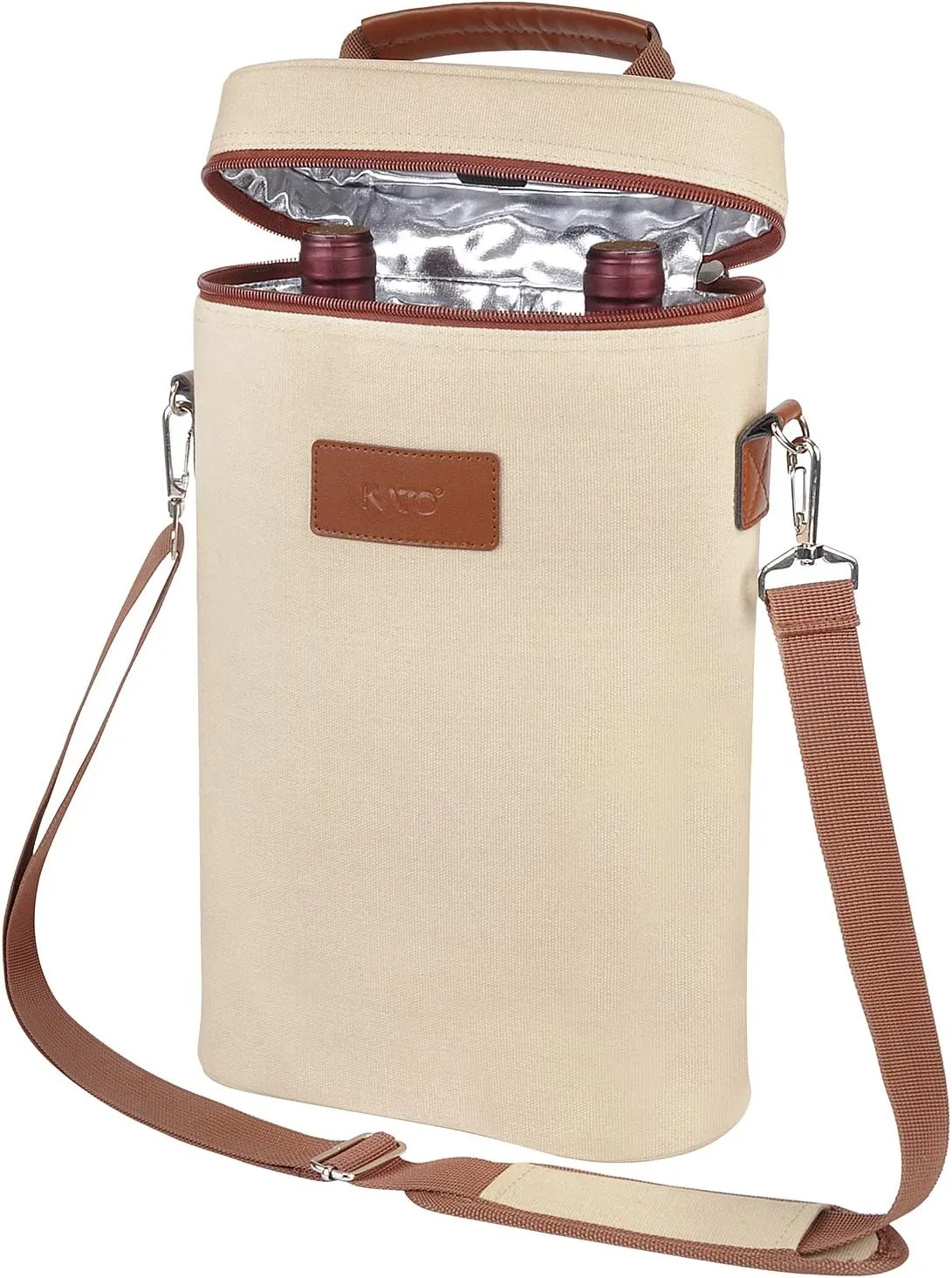 Tirrinia 2 Bottle Wine Gift Tote Carrier - Leakproof & Insulated Padded Versatile Wine Cooler Bag for Travel, BYOB Restaurant, Wine Tasting, Party, Dinner,Gift for Wine Lovers, Beige