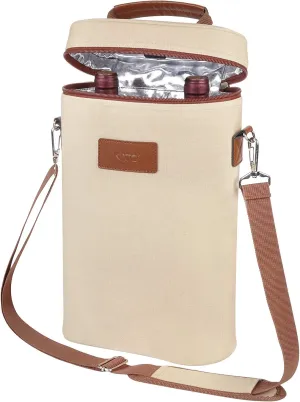 Tirrinia 2 Bottle Wine Gift Tote Carrier - Leakproof & Insulated Padded Versatile Wine Cooler Bag for Travel, BYOB Restaurant, Wine Tasting, Party, Dinner,Gift for Wine Lovers, Beige