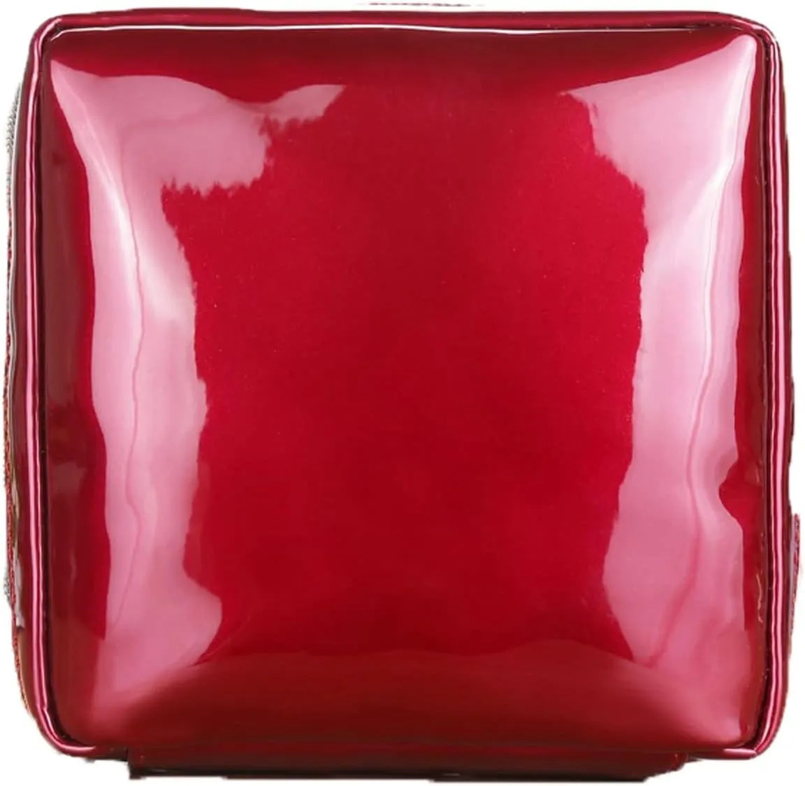 Toiletry Women Square Patent Leather Zipper Make Up Female Travel Cosmetic Case bag (Wine Red)