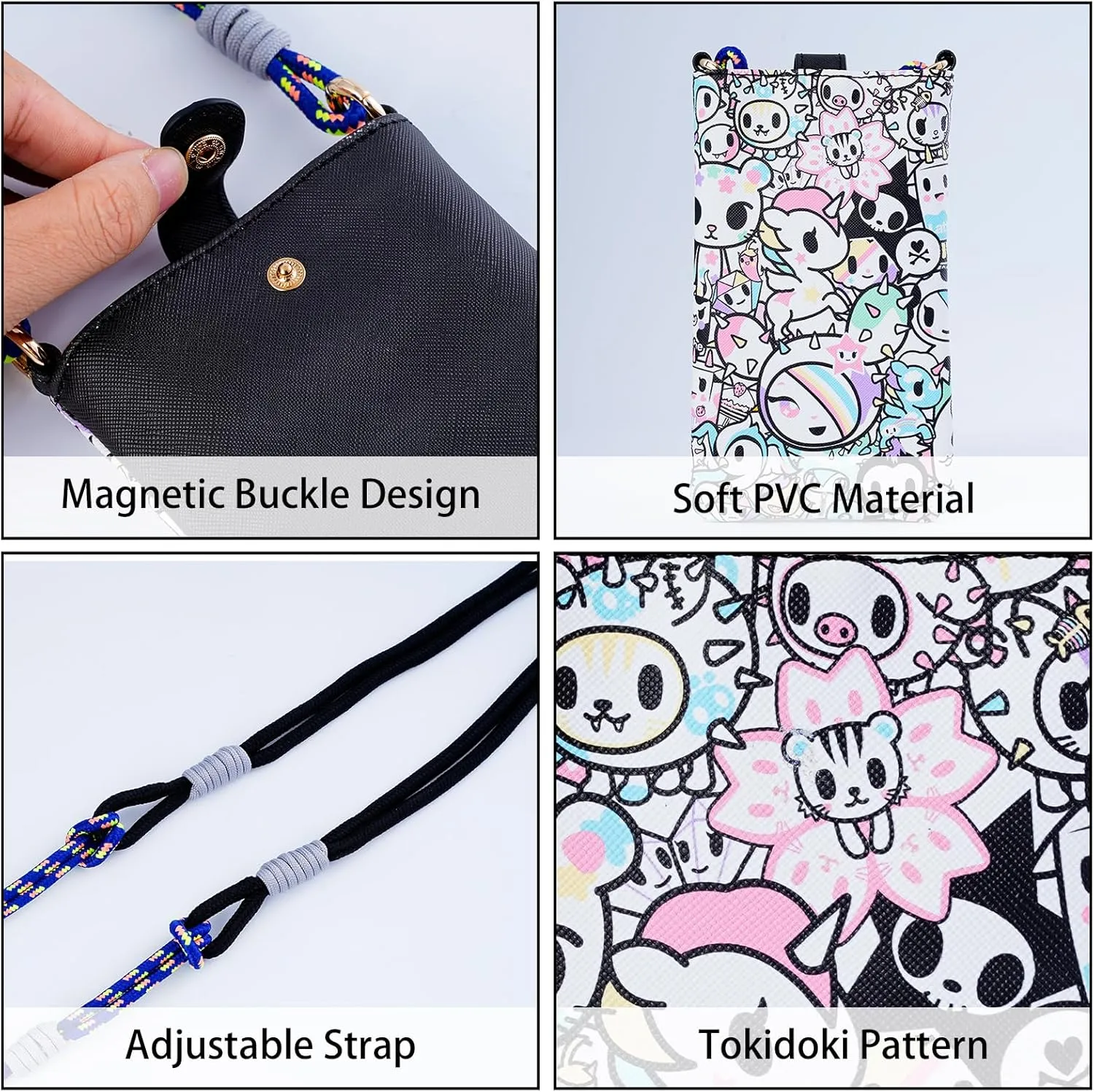 Tokidoki PU Leather Crossbody Cell Phone Purse, Lightweight Shoulder Bag Wallet Credit Card