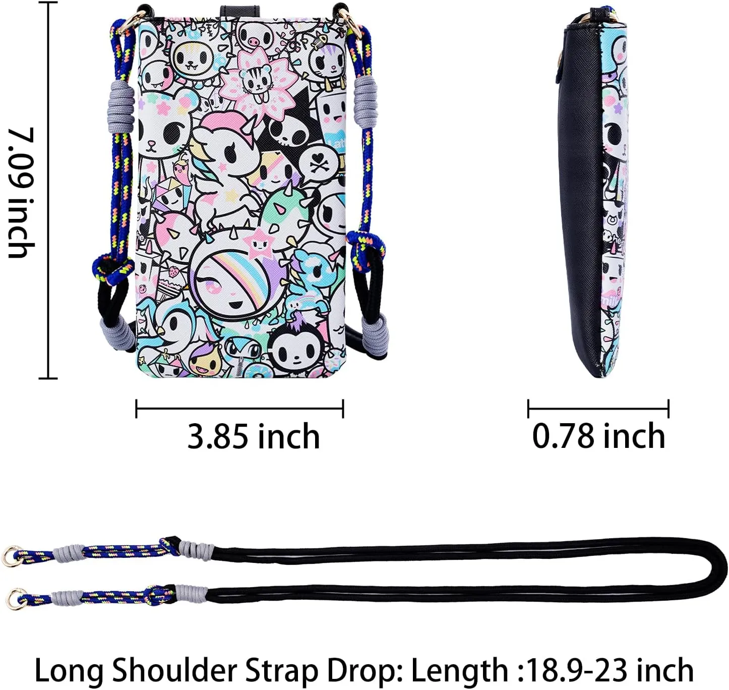 Tokidoki PU Leather Crossbody Cell Phone Purse, Lightweight Shoulder Bag Wallet Credit Card