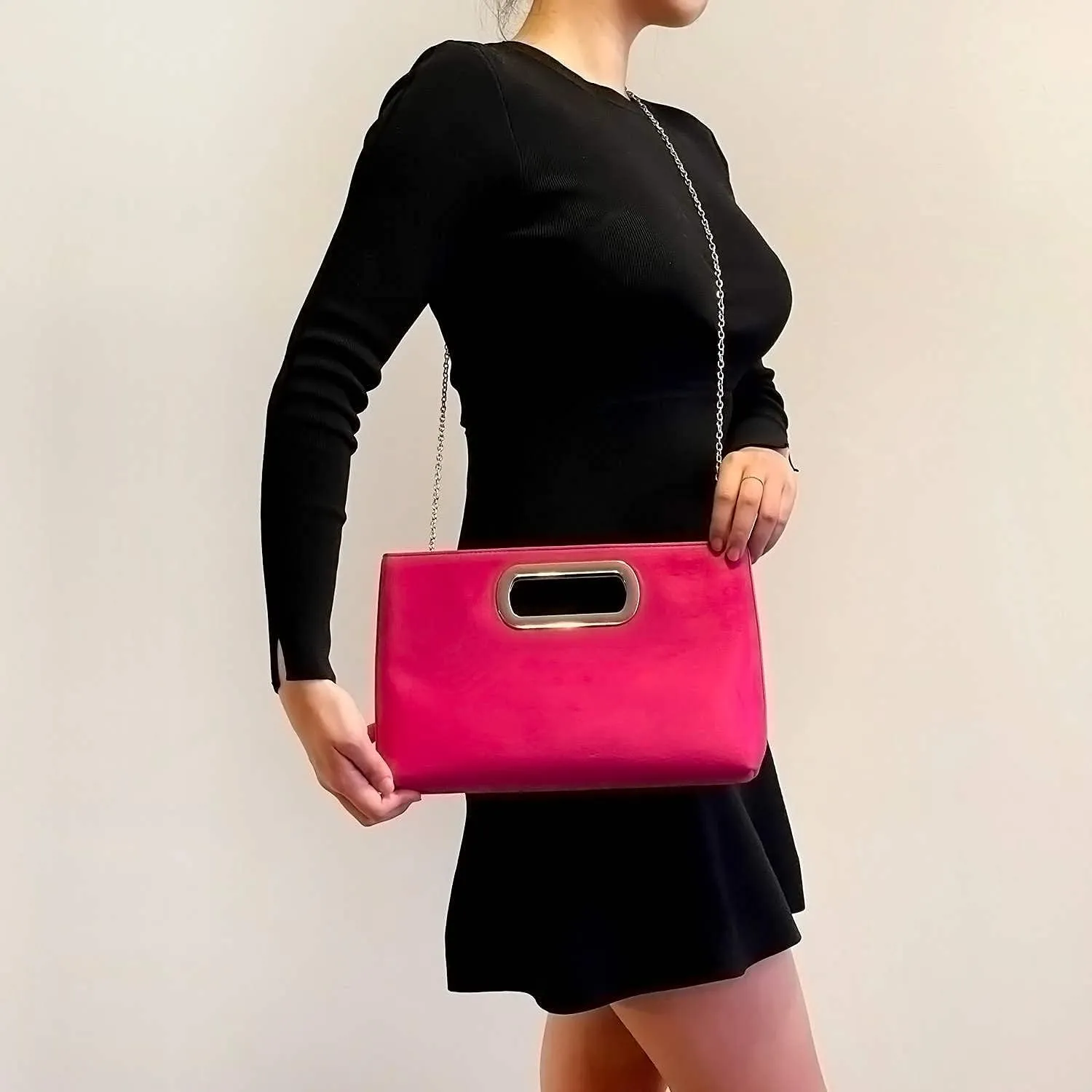Top Handle Faux Suede Clutch