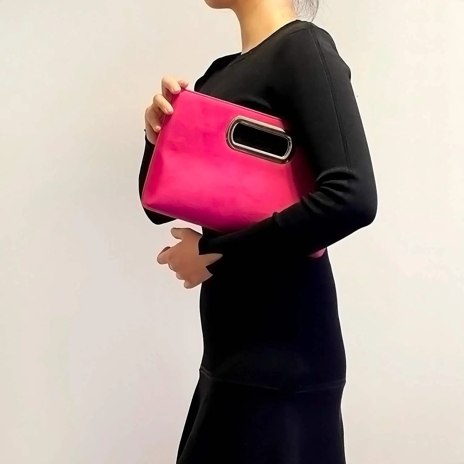 Top Handle Faux Suede Clutch