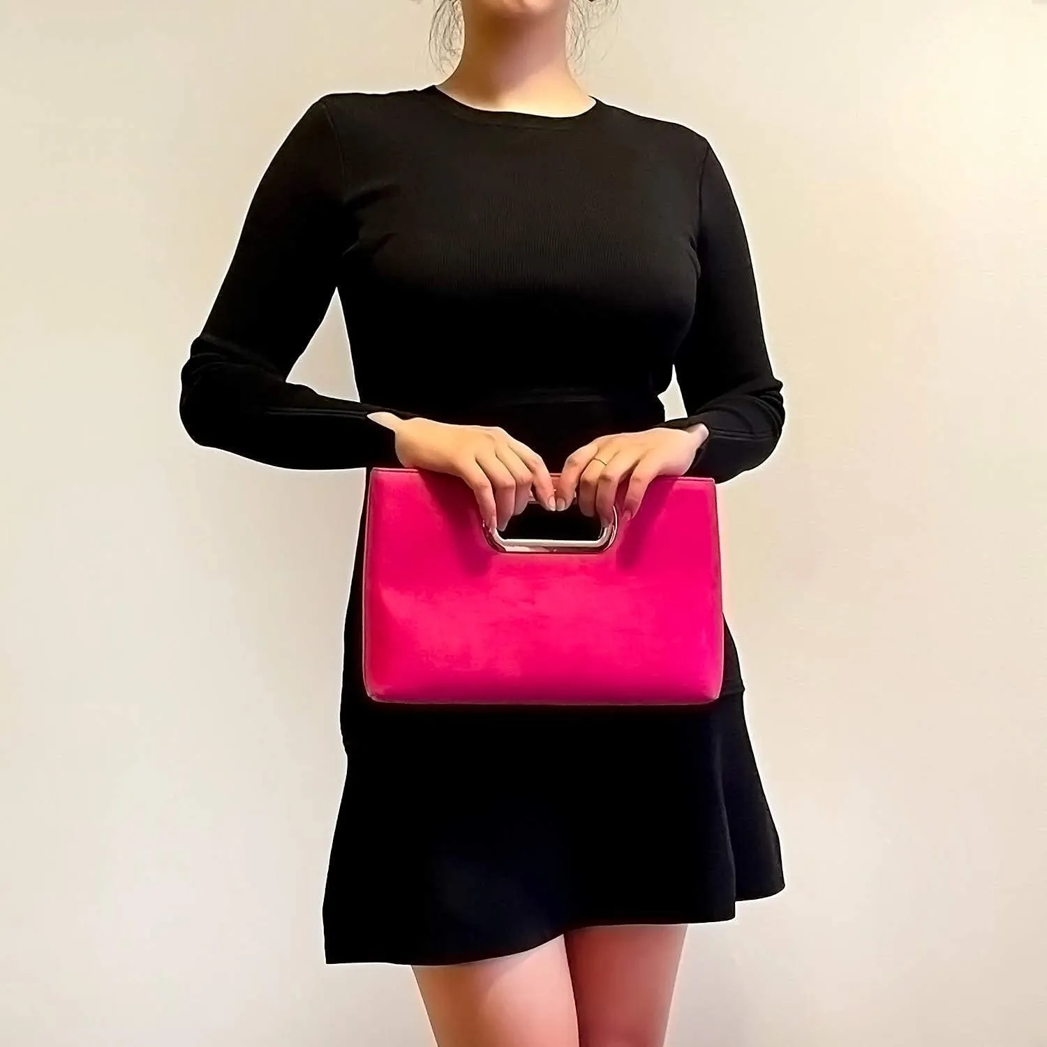 Top Handle Faux Suede Clutch