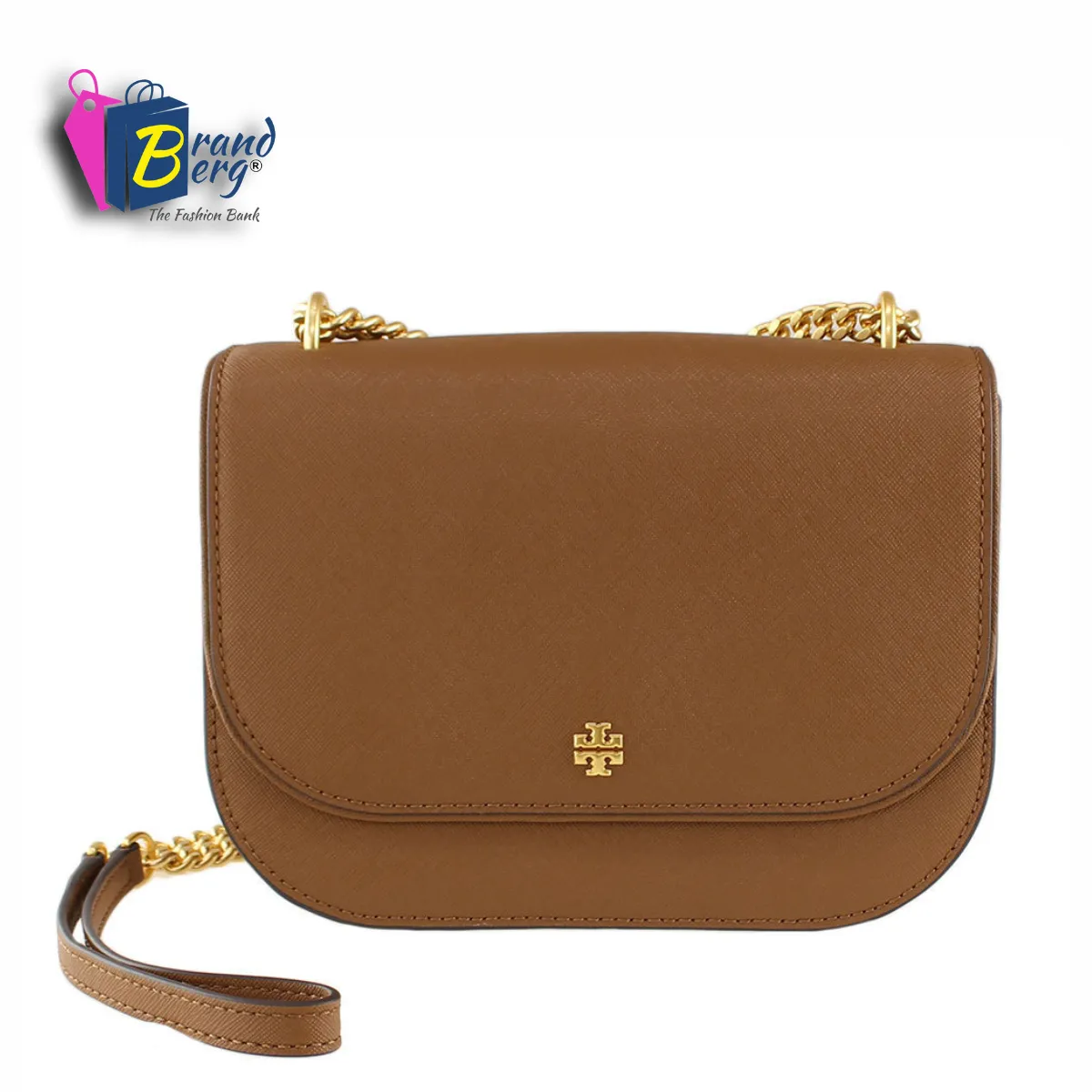 TORY BURCH 2 WAY Chain Plain Leather Elegant Bag with Strap for Shoulder/Crossbody Wear
