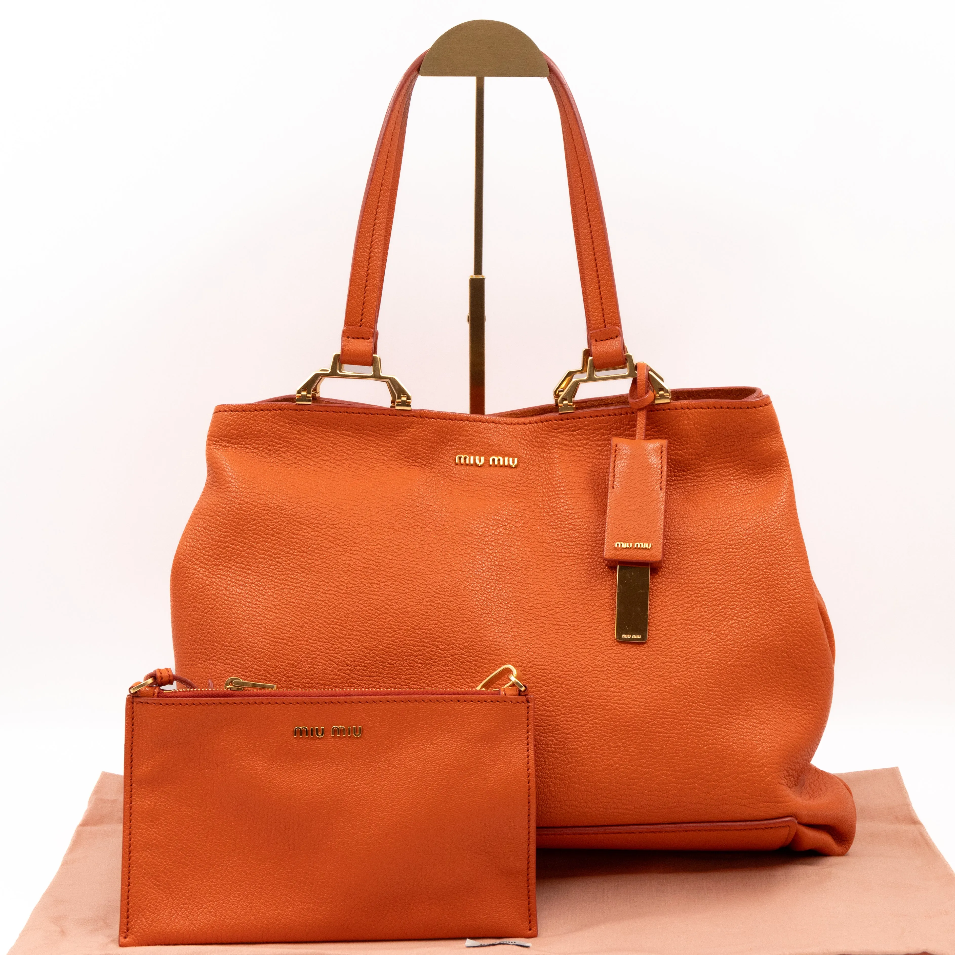 Tote Bag Orange Leather with Pouch
