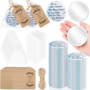 Tradder 50 Sets 2. 76" Compact Pocket Mirrors Bulk Inspirational Appreciation Gifts Small Purse Makeup Mirrors for Women Employee Wedding Bridal Souvenir Bags(Gold and Blue)
