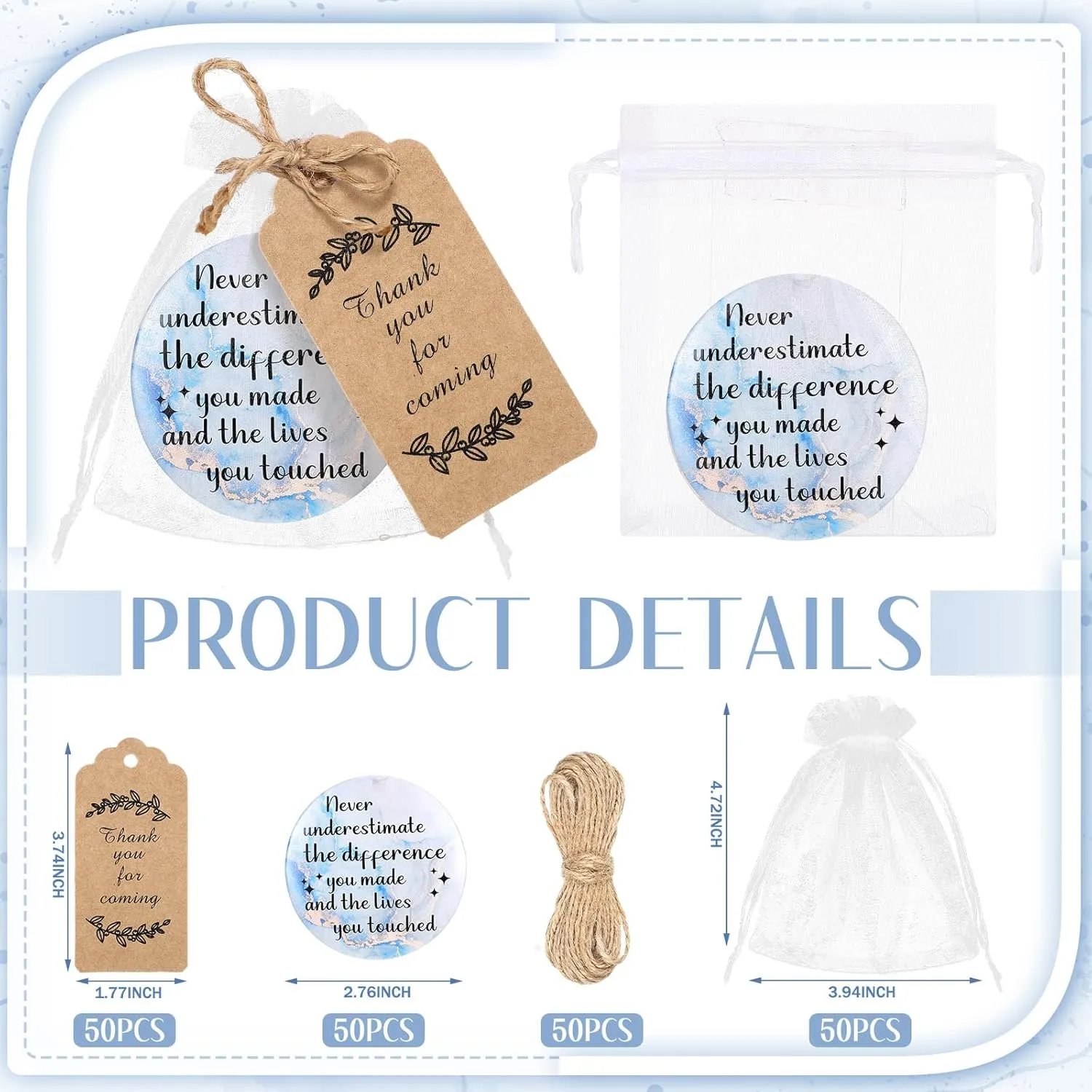 Tradder 50 Sets 2. 76" Compact Pocket Mirrors Bulk Inspirational Appreciation Gifts Small Purse Makeup Mirrors for Women Employee Wedding Bridal Souvenir Bags(Gold and Blue)
