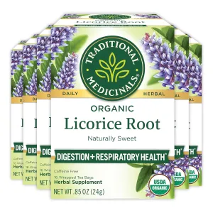 Traditional Medicinals Tea, Organic Licorice Root, Soothes the Digestive Tract & Promotes Respiratory Health, 96 Tea Bags (6 Pack)