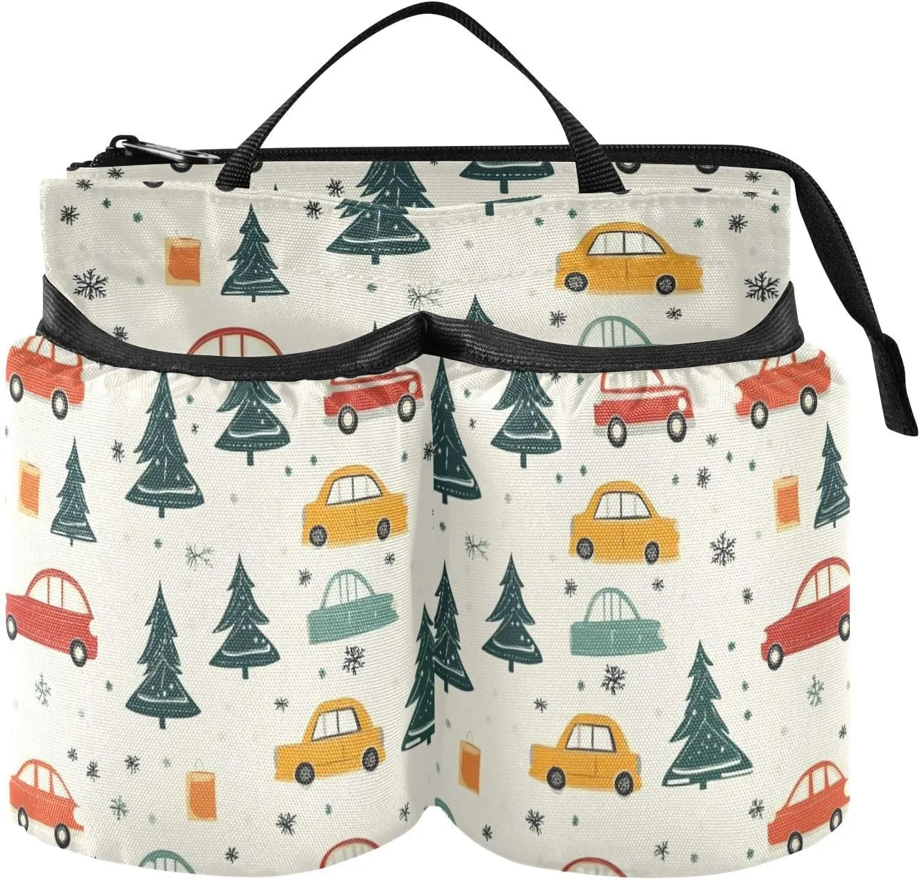 Travel Drink Cup Holder Multifunctional Christmas Trees Cars Simple Boho Holder with Handle Hold Two Coffee Mugs for Suitcase Attachemt
