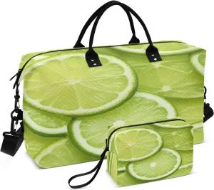 Travel Duffel Bag for Women Men, Lime Lemon Large Waterproof Weekender Overnight Bag, Detachable Shoulder Strap Travel Sport Gym Bag with Toiletry Bag