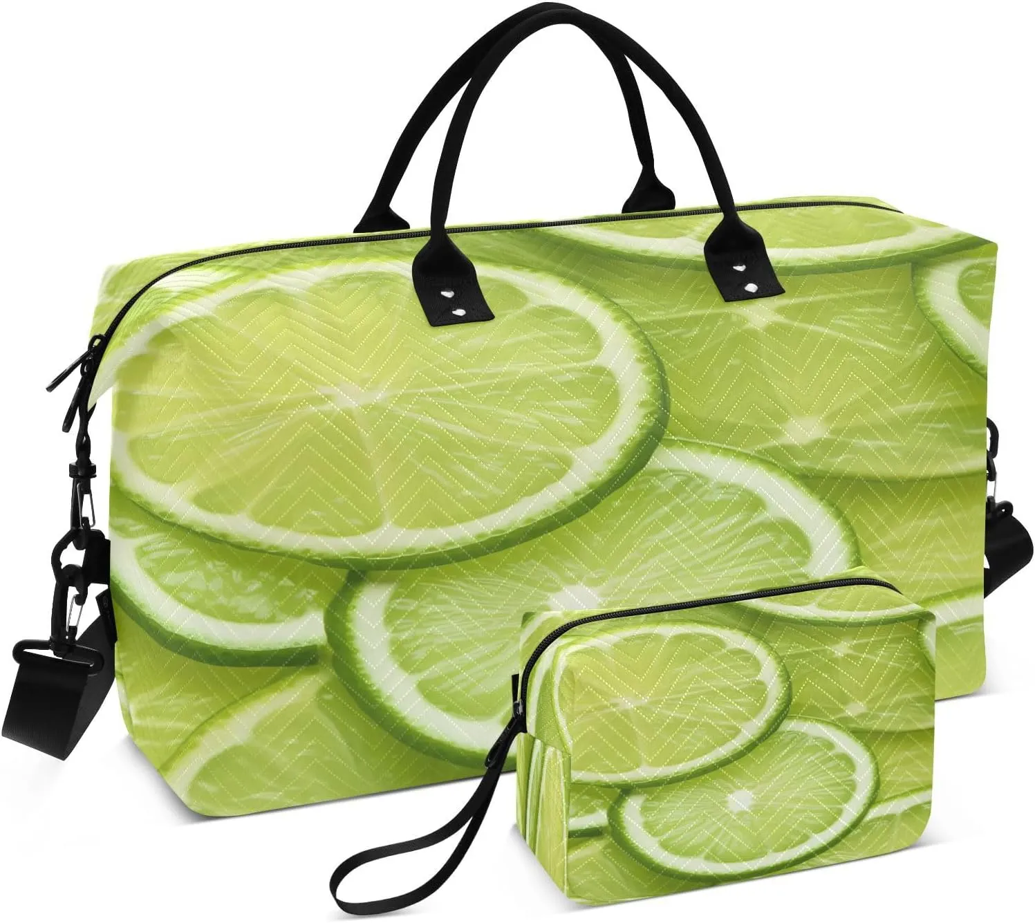 Travel Duffel Bag for Women Men, Lime Lemon Large Waterproof Weekender Overnight Bag, Detachable Shoulder Strap Travel Sport Gym Bag with Toiletry Bag