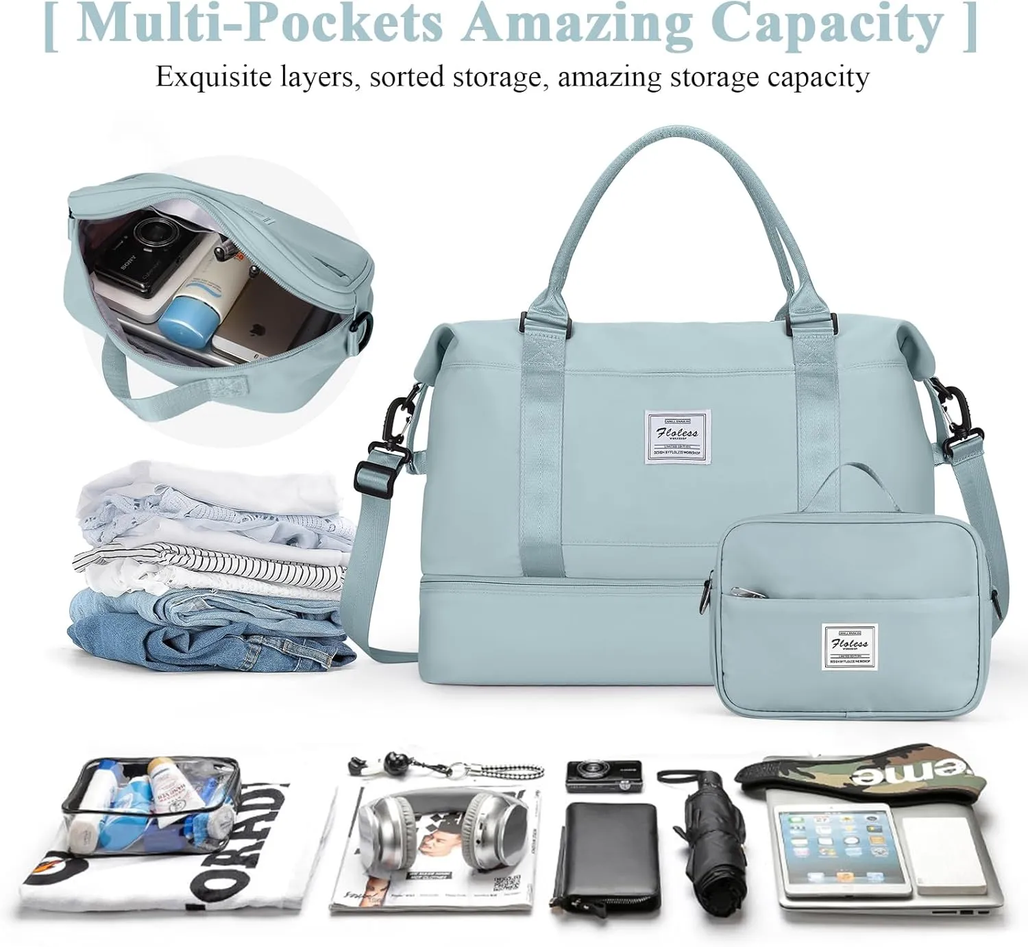 Travel Duffel Bag with Shoes Compartment, Overnight Weekender Bags for Women, Carry on Personal Item Travel Set