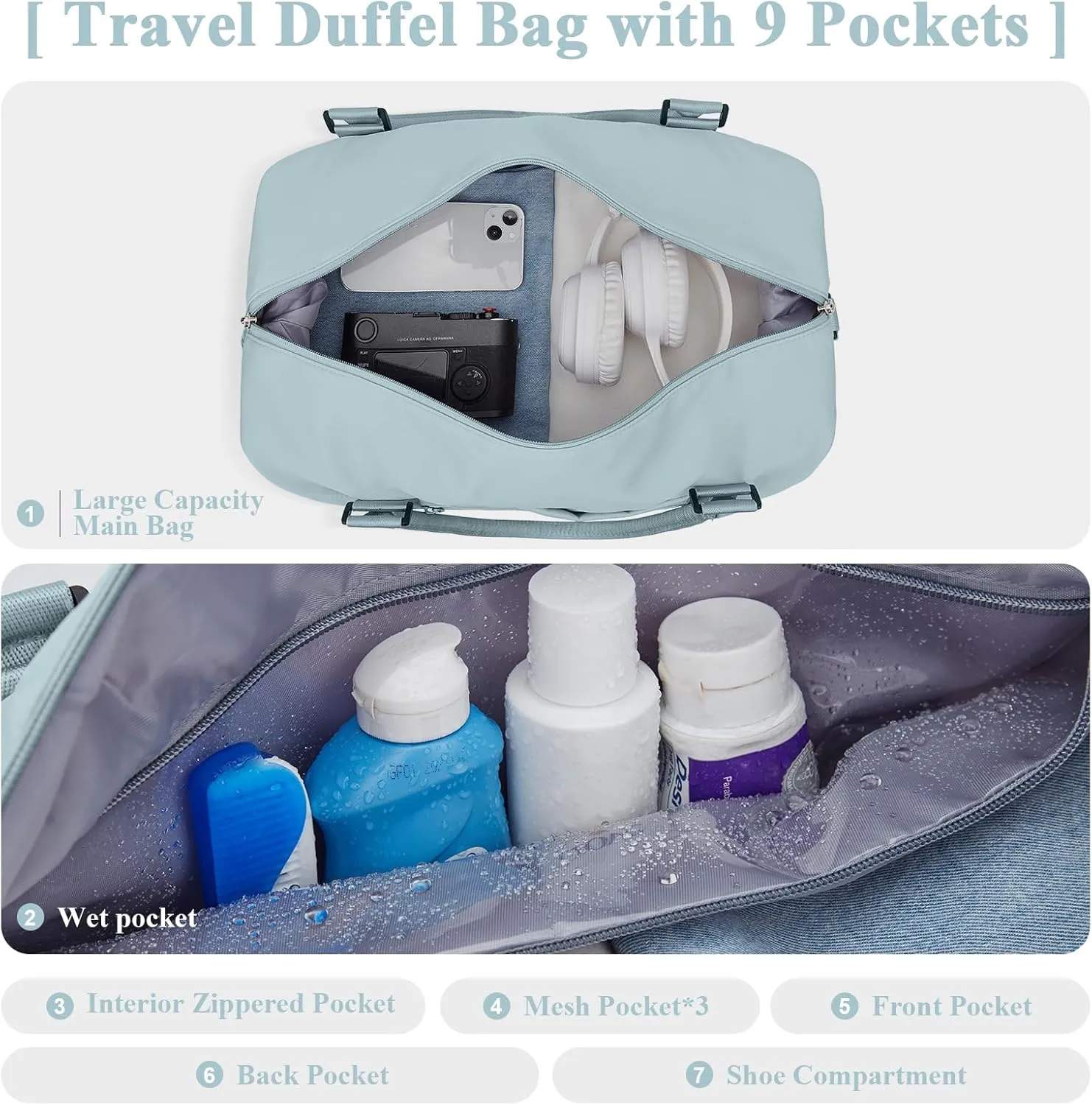 Travel Duffel Bag with Shoes Compartment, Overnight Weekender Bags for Women, Carry on Personal Item Travel Set