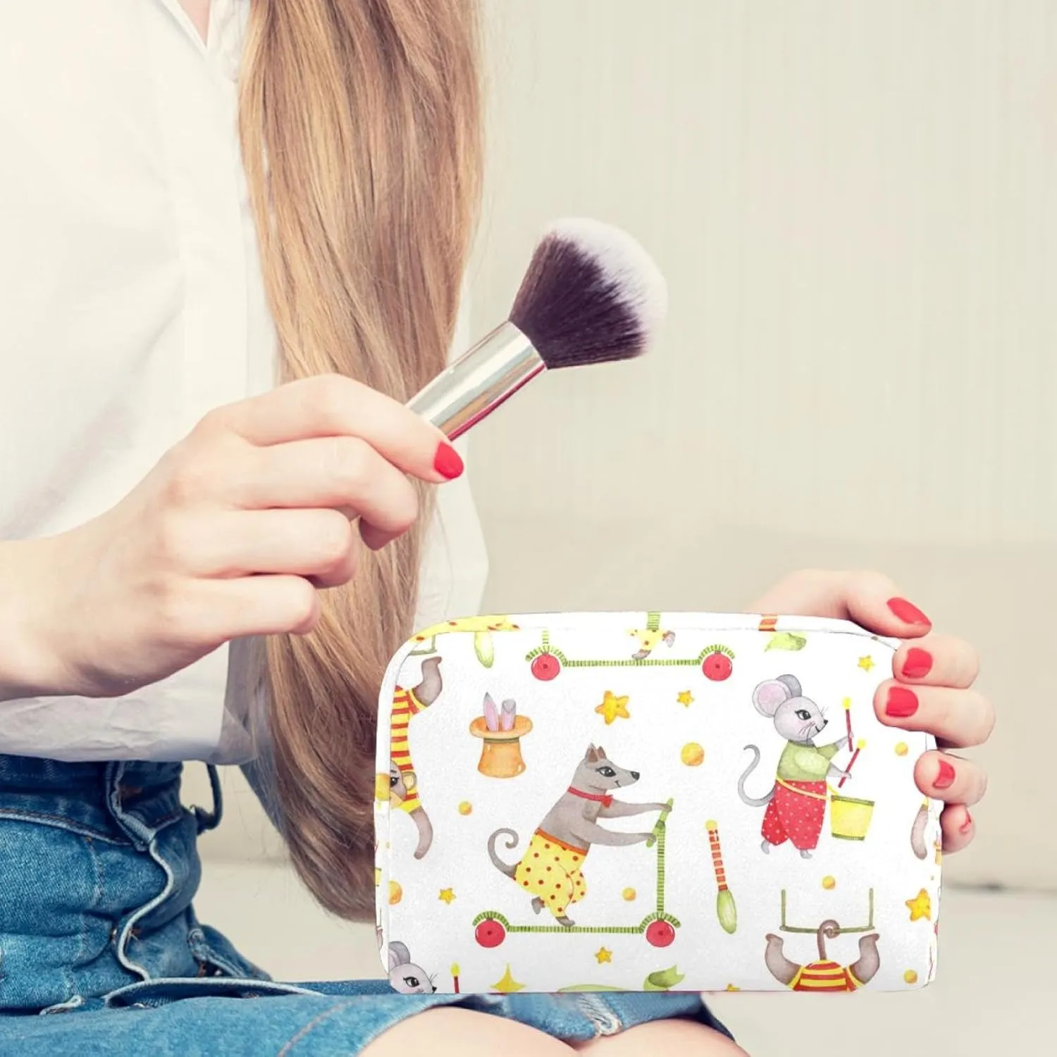 Travel Makeup Bag for Women, Lovely Cute Monkey Dog Travel Cosmetic Bag Pencil Case Portable Makeup Pouch Toiletry Bag for Girls