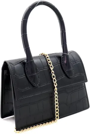 Trendeology Mini Top-Handle Retro Box Flap PU Leather Satchel Purse Crossbody