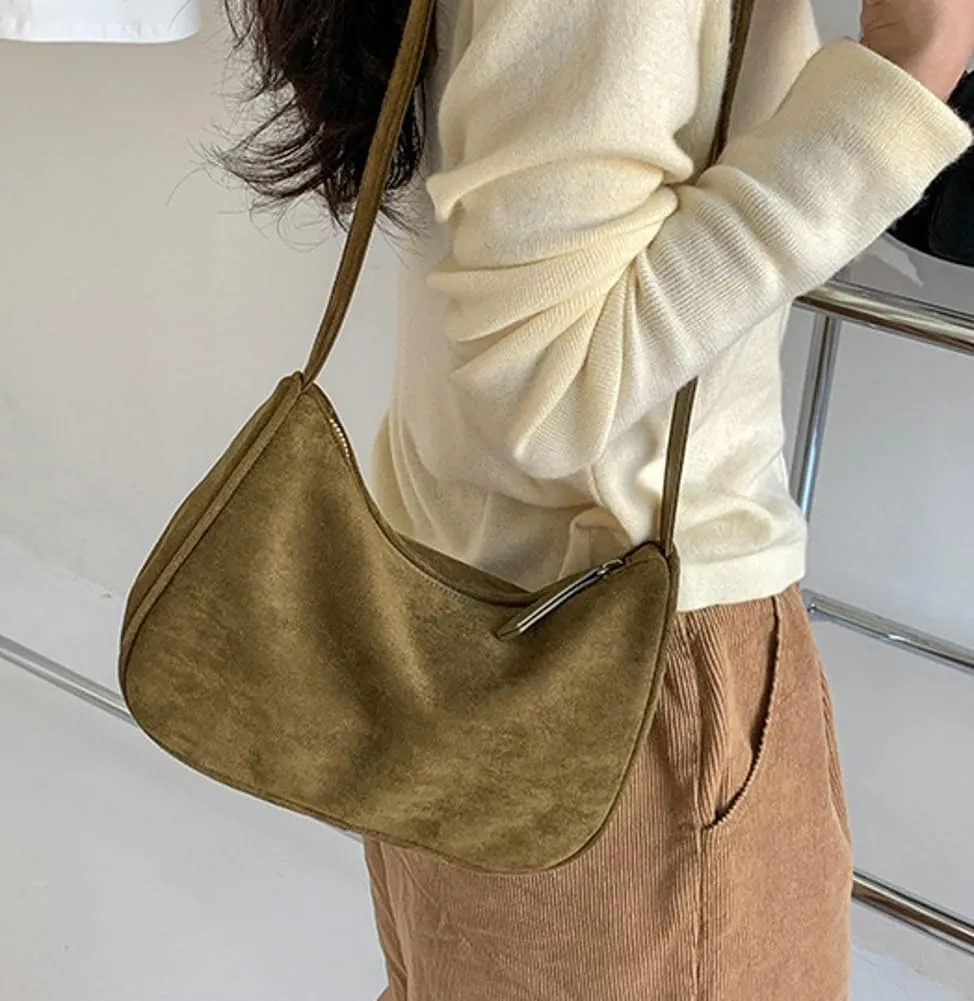 Trendy Crossbody Bags for Women 2024 Vintage Purse Casual Suede Bag Black Shoulder Bag Slouchy Bag Tote Bag for Women