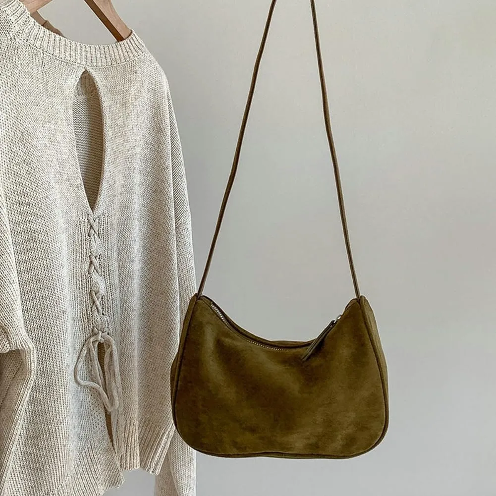 Trendy Crossbody Bags for Women 2024 Vintage Purse Casual Suede Bag Black Shoulder Bag Slouchy Bag Tote Bag for Women