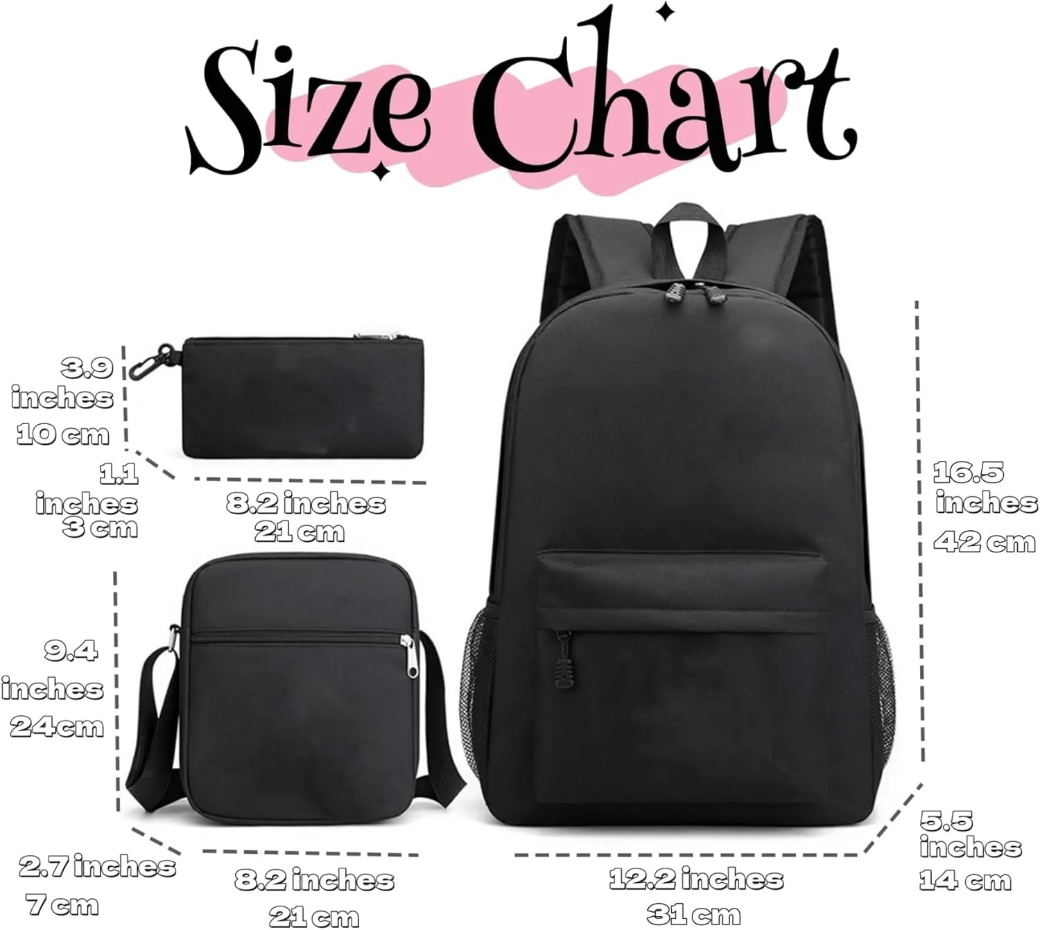 Trendy Monkey Backpack Set 3 PCS, Knapsack & Pencil Pouch & Crossbody Bag Combination Kit, Laptop Bag With Free Keychain (Thunder-Black)