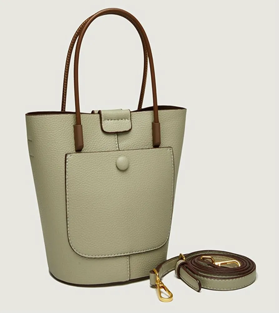 Trendy Vegan Leather Tote Bags for Women Small Bucket Shoulder Crossbody Purse Work Handbag Satchel with Pouch