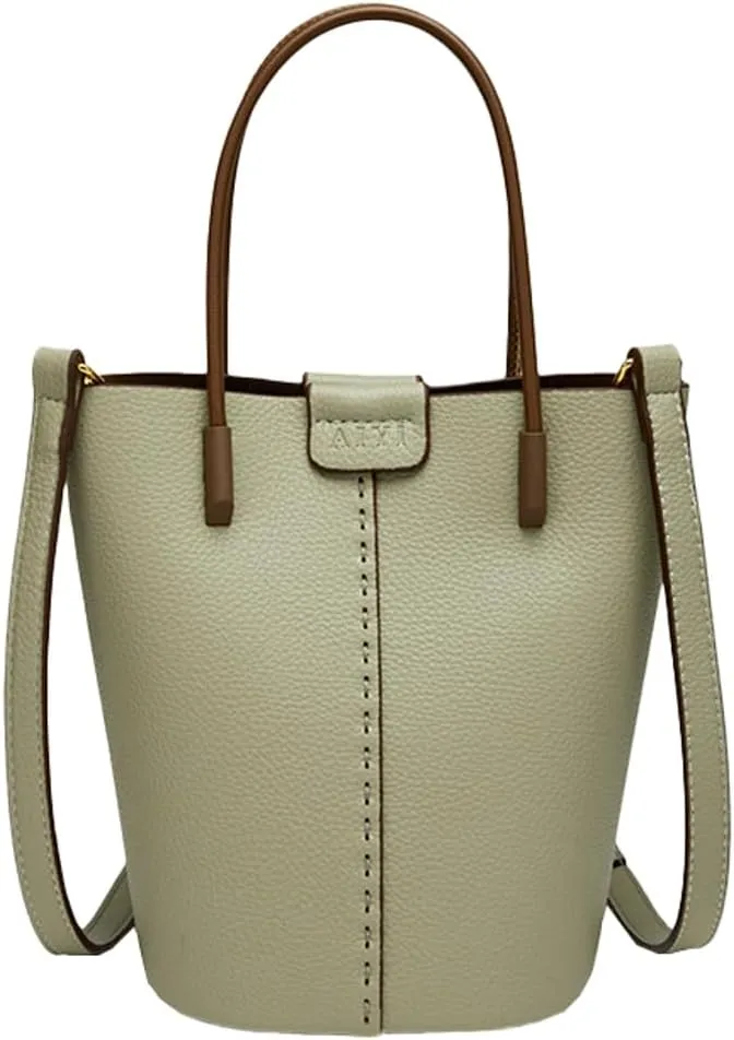 Trendy Vegan Leather Tote Bags for Women Small Bucket Shoulder Crossbody Purse Work Handbag Satchel with Pouch