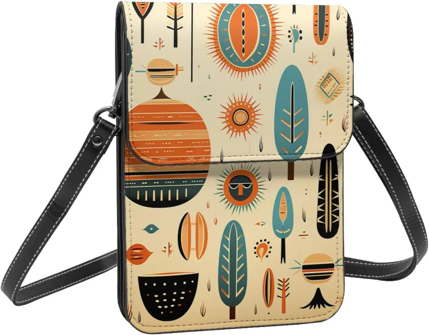 Tribe southwest native geometric vintage crossbody cell phone purse for womens lightweight small soft leather fashion travel wallet with adjustable strap