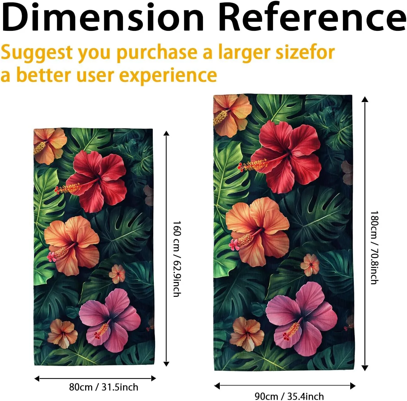 Tropical Hibiscus Microfiber Beach Towel Extra Large Vivid Floral Design Quick Dry Absorbent Sand Free Oversize Lightweight Blanket, Travel Pool Picnic Essentials 62x31 Inch