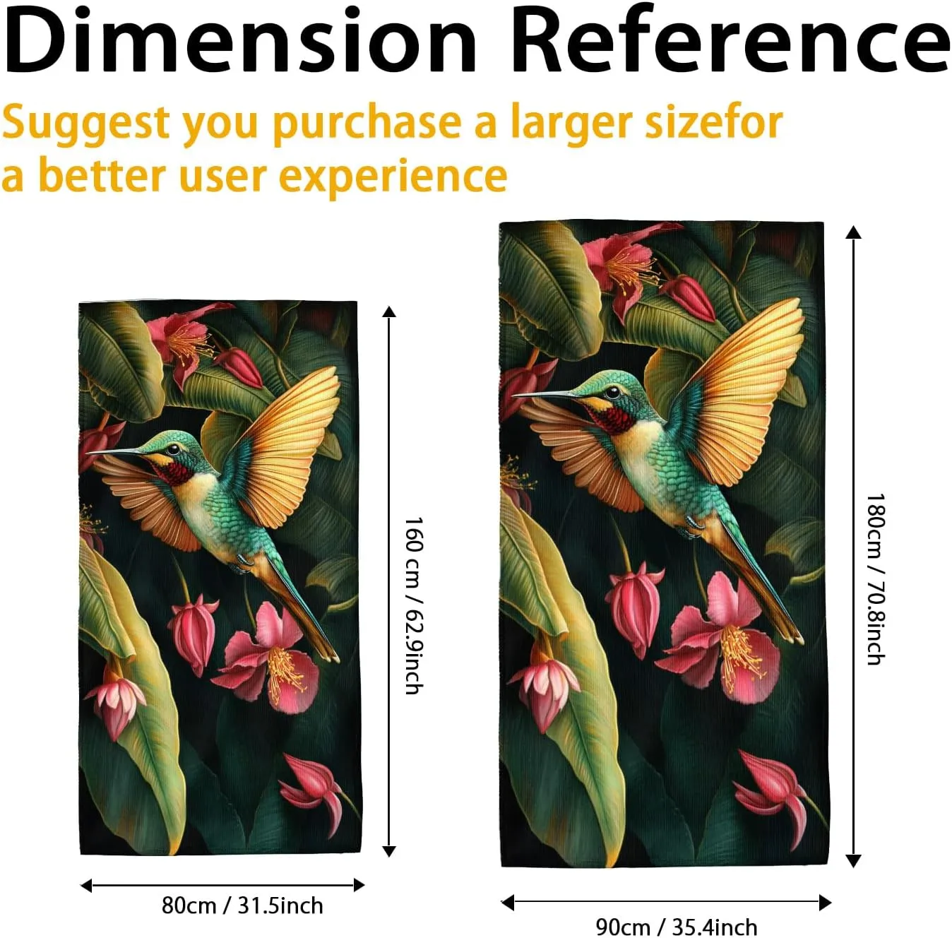 Tropical Hummingbird Beach Towel Extra Large Vibrant Colors Quick Dry Sand Free Lightweight Towel, Perfect for Pool Gym Vacation Camping Picnic Essentials 62x31 Inch