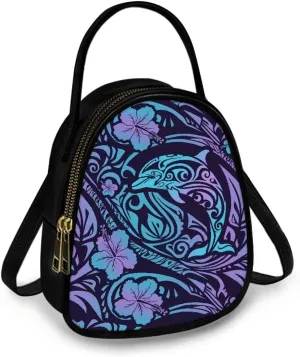 Tropical Shoulder Bag Purse for Women Travel Cell Phone Holder Crossbody Bag PU Leather, Turtle Small Sling Bag
