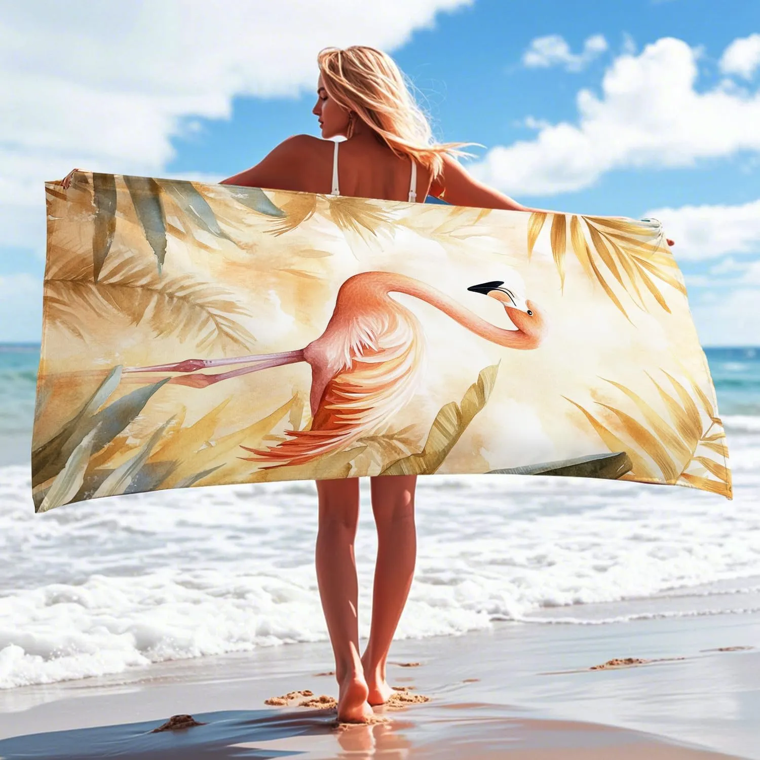 Tropical Tropical Bird Beach Towel Soft Cotton Quick Dry Sand Free Oversized Lightweight Spa Blanket, Summer Pool Party Picnic Essentials, Vacation Outdoor Travel Gym 70x35 Inch