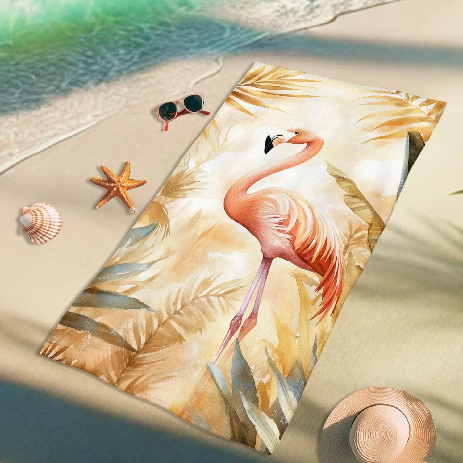 Tropical Tropical Bird Beach Towel Soft Cotton Quick Dry Sand Free Oversized Lightweight Spa Blanket, Summer Pool Party Picnic Essentials, Vacation Outdoor Travel Gym 70x35 Inch